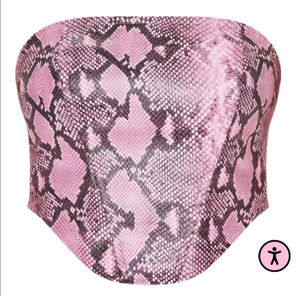 NWT Pretty Little Thing Pink PU Snake Bandeau Longline Top - Picture 2 of 11